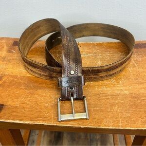 Vintage leather embossed classic belt Brown Leather Belt Men’s 35”Western Boho